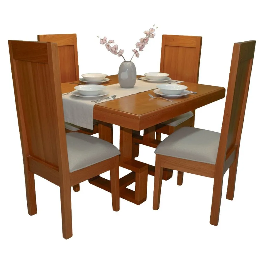 Comedor de 4 sillas en madera con respaldo alto