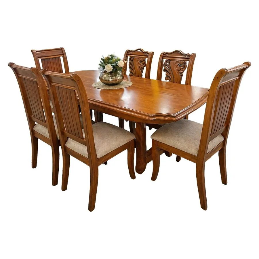 Comedor de 6 sillas en caoba con respaldo de listones