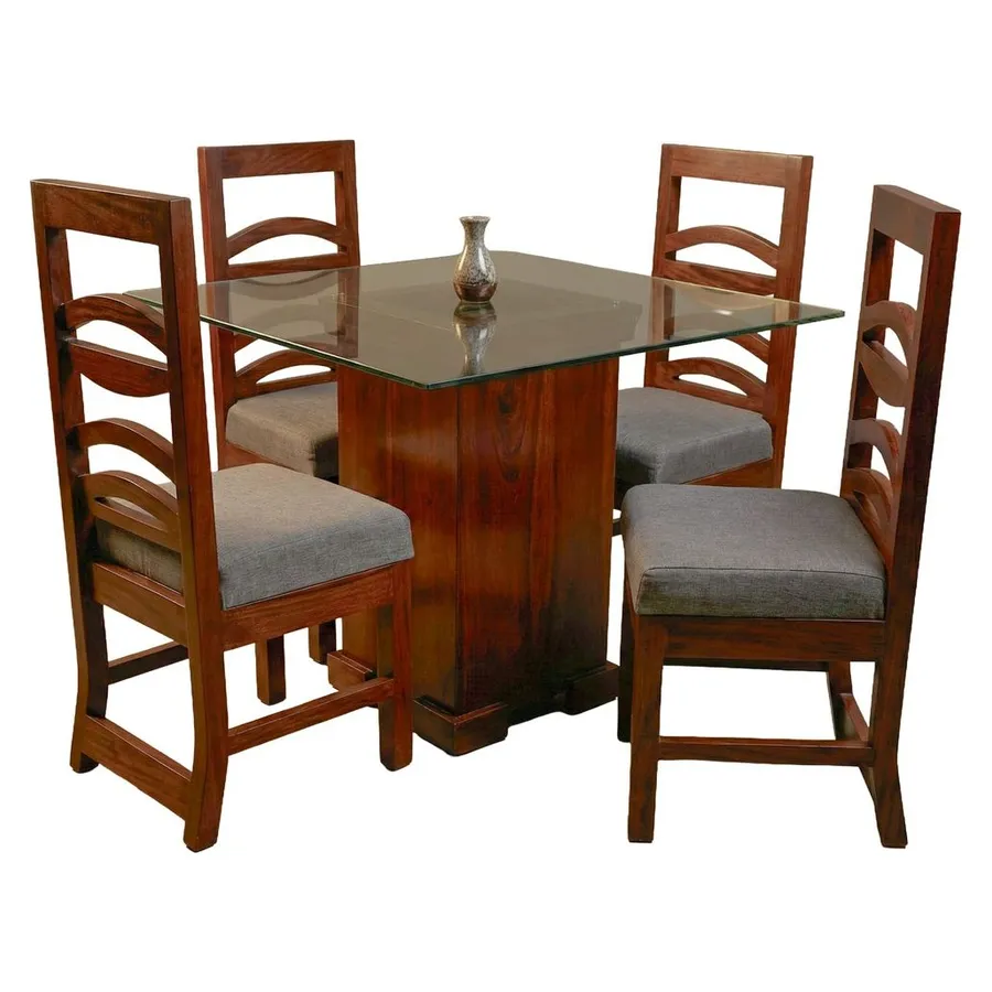 Comedor de cristal de 4 sillas con respaldo de listones
