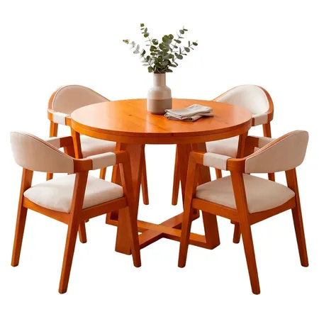 Comedor redondo de 4 sillas tapizadas en blanco