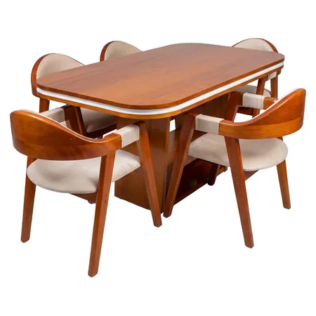 Juego de comedor de madera con sillas curvas