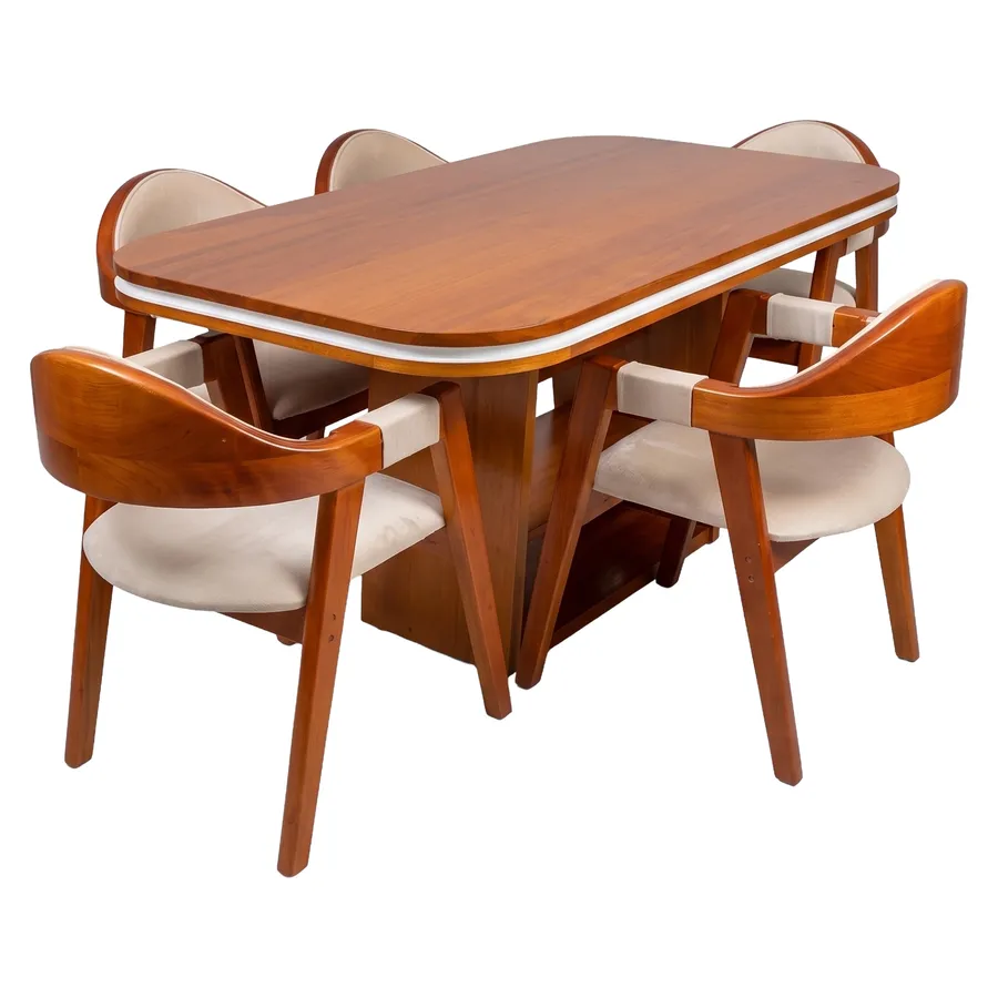 Juego de comedor de madera con sillas curvas