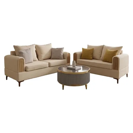 Juego de sala de 2 piezas beige con mesa redonda