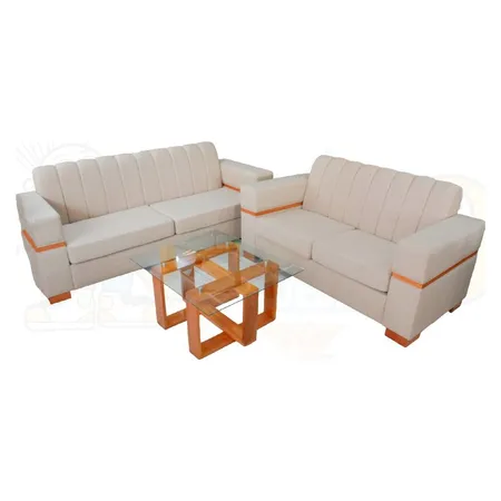 Juego de sala de 2 piezas beige y madera