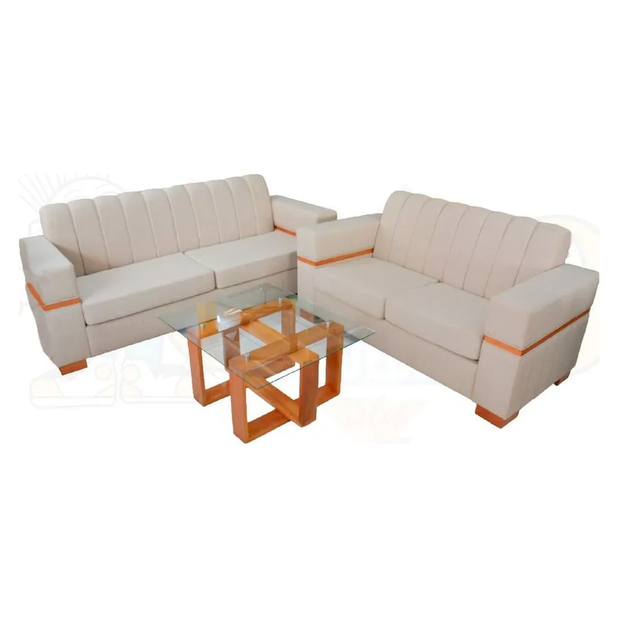 Juego de sala de 2 piezas beige y madera