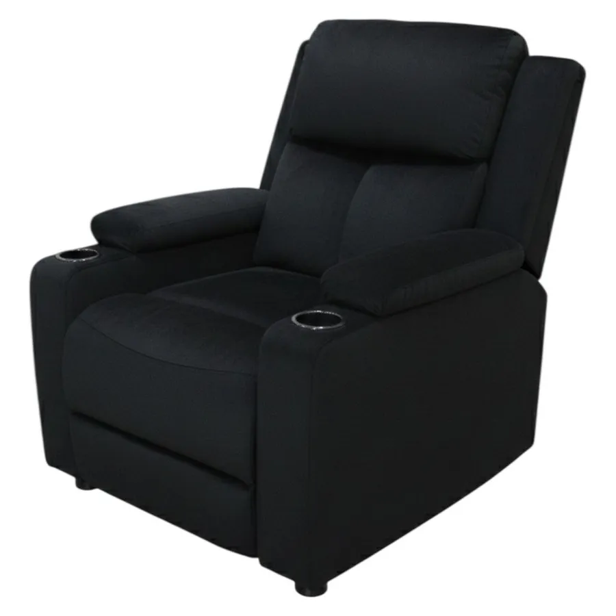 Sillón reclinable negro con portavasos