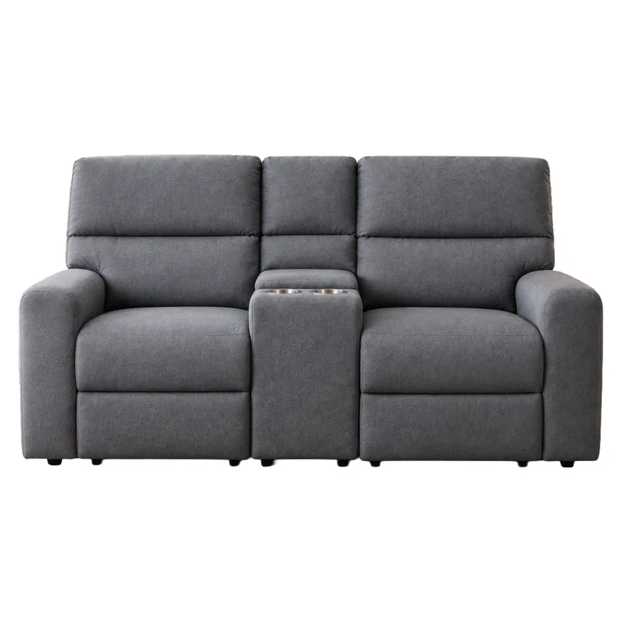 Sofá reclinable con consola, gris