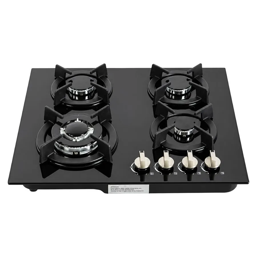 Tope empotrable de cristal negro de 4 hornillas